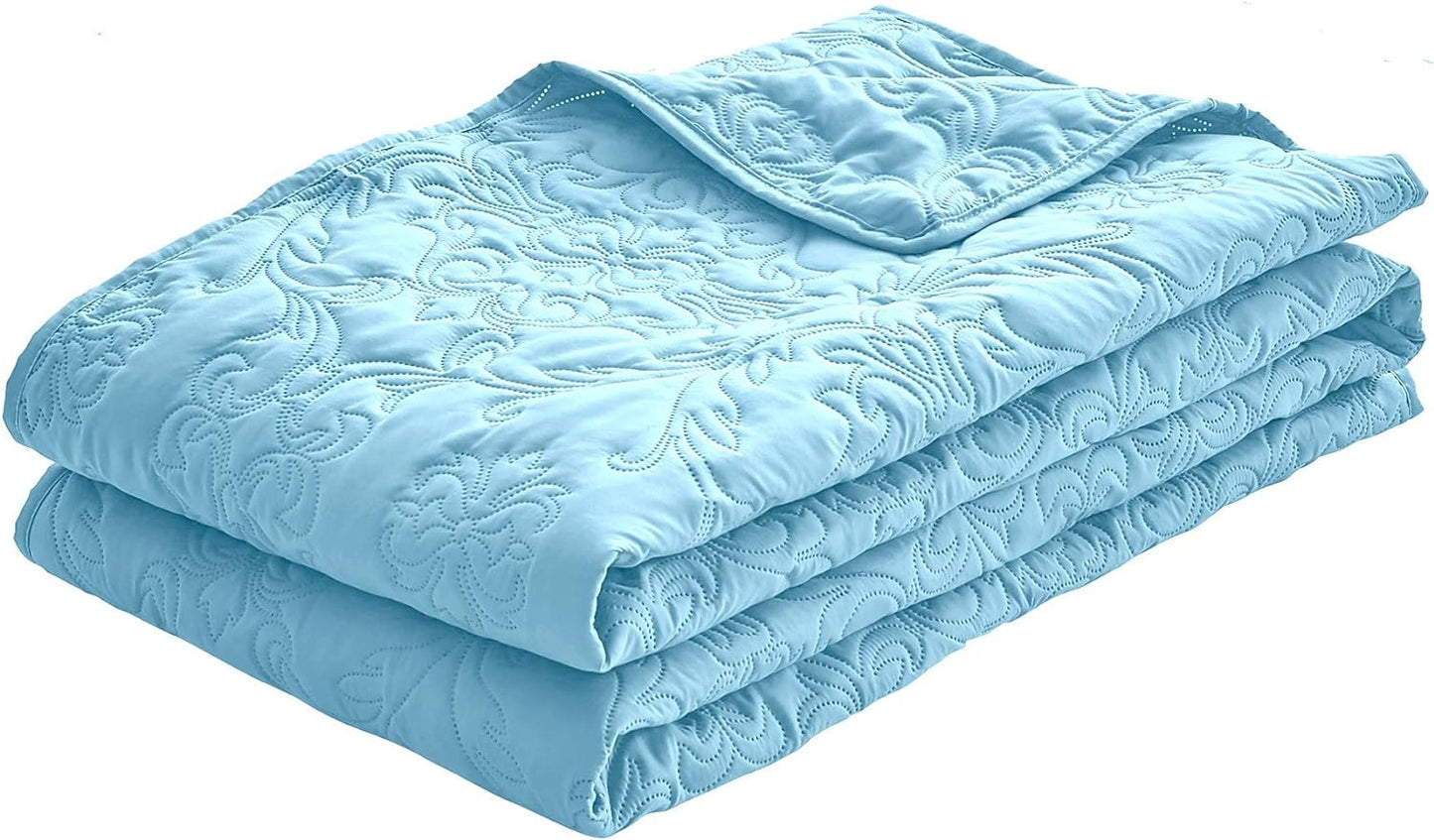 Sophia and William 3 Pieces Quilt Set Queen/Full Size with 1 Quilt and 2 Pillow Shams, Reversible Microfiber Bedding Bedspread Coverlet Set, Cozy, Lightweight and Hypoallergenic, Light Blue | 1 Quilt, 2 Pillow Shams, Reversible, Lightweight, All-Season, M