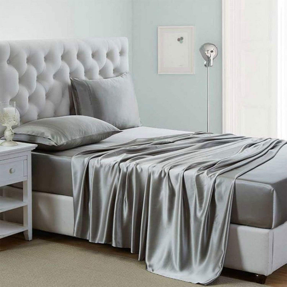 Satin Silk Bed Sheets for Summer Plain Flat Sheet for Double Bed Twin/Full/Queen/King Size Bed Linen (Pillowcase Need Order)
