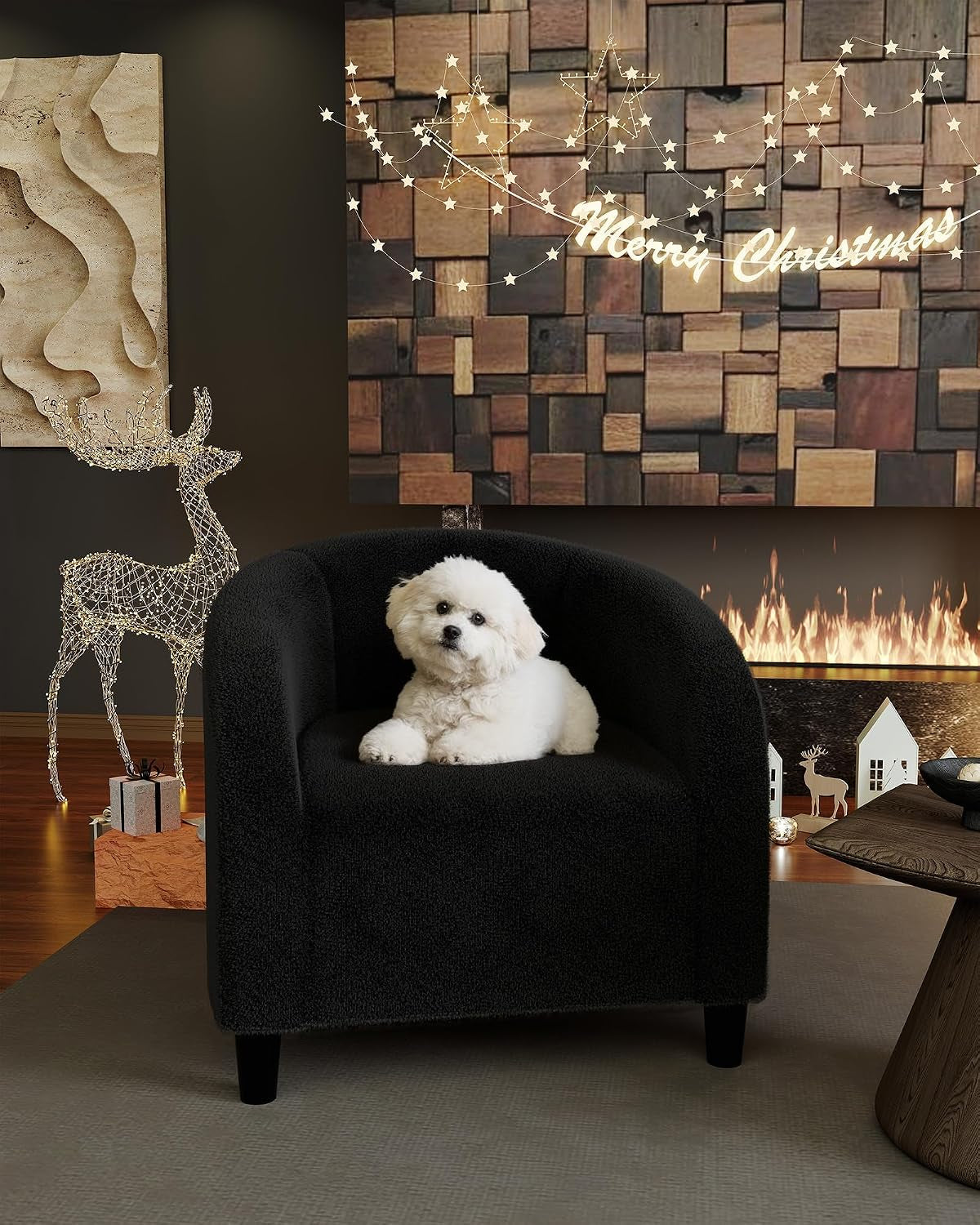 Accent Chair Set of 2 Living Room Chairs Barrel Boucle Chairs Comfy Armchairs for Bedroom Reading Room Reception Chairs(Black)
