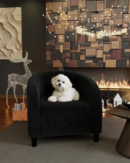 Accent Chair Set of 2 Living Room Chairs Barrel Boucle Chairs Comfy Armchairs for Bedroom Reading Room Reception Chairs(Black)