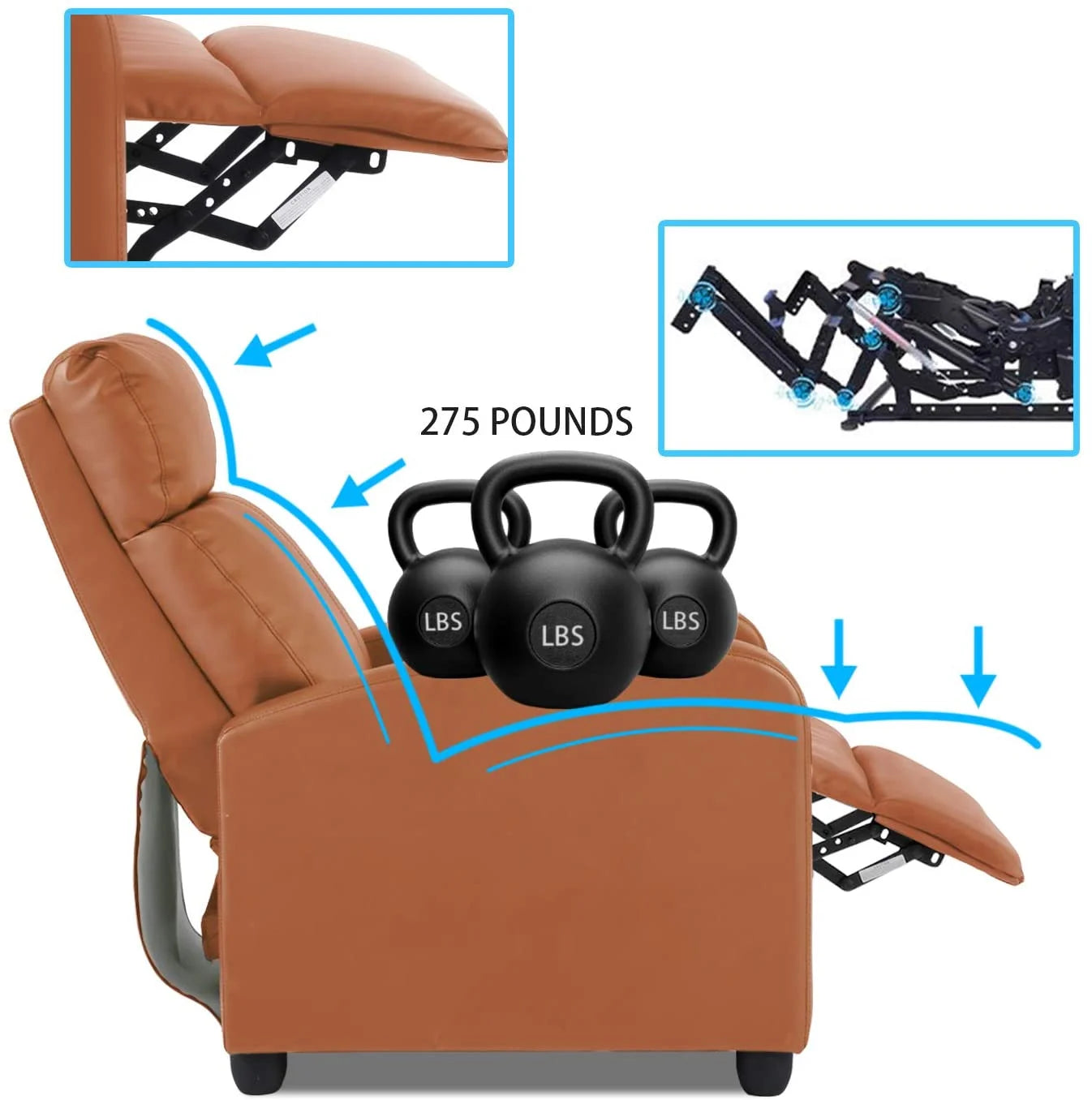 Recliner Chair for Living Room Furniture Home Theater Seating Glider Chairs Modern Wingback Single Sofa PU Leather with Footrest (Tan)