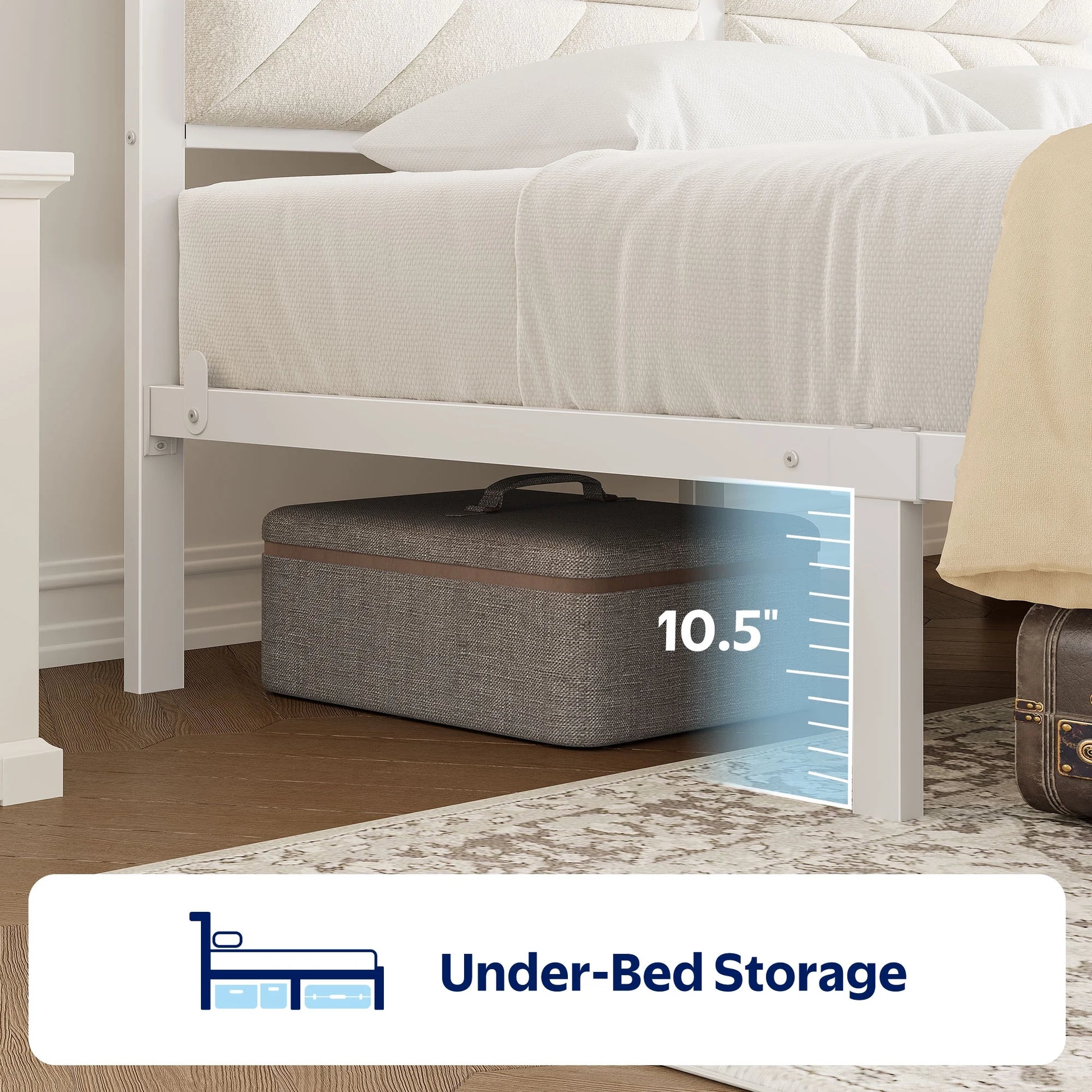 Queen LED Bed Frame with Headboard Storage - Charging Station,Off White