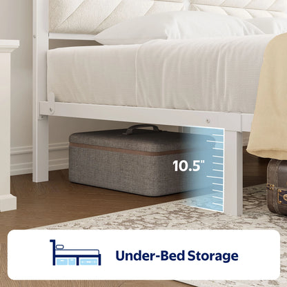 Queen LED Bed Frame with Headboard Storage - Charging Station,Off White