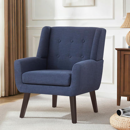 Accent Chair for Living Room,Upholstered Button Linen Armchair Chair | Mid Century Modern Tufted Armchair with Fabric,Comfy Arm Chairs for Club Living Room Reading Bedroom,Waiting Room Dark Blue