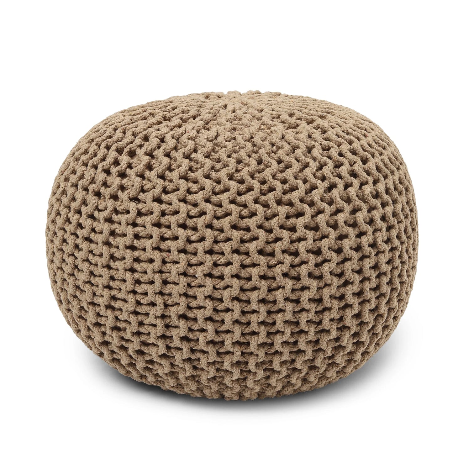 round Pouf Ottoman - Hand Knitted Cable Boho Poof Home Décor Pouffe Circular Footrest for Living Room - Bedroom - Lounge - 100% Cotton (19.5"X19.5"X14") - Beige