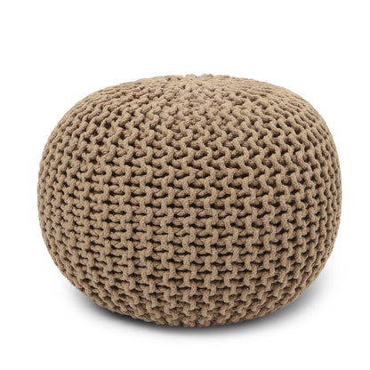 round Pouf Ottoman - Hand Knitted Cable Boho Poof Home Décor Pouffe Circular Footrest for Living Room - Bedroom - Lounge - 100% Cotton (19.5"X19.5"X14") - Beige