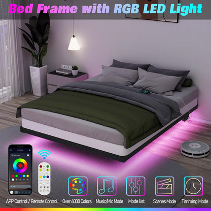 Floating Bed Frame Full LED Metal Platform Bed Frames 8 Inch Modern Bed with Charging Station,Heavy Duty Mattress Holder No Box Spring Needed,Stable & Anti-Noisy(8 Inch, Full)