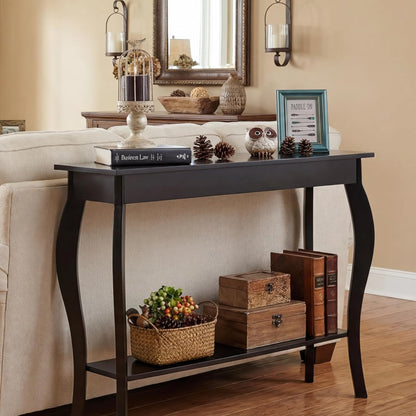 39" Narrow Entryway Table with Storage Shelf, Black | Console Table with Curved Legs, Chic Accent Sofa Table with Shelves for Entryway, Living Room, Hallway