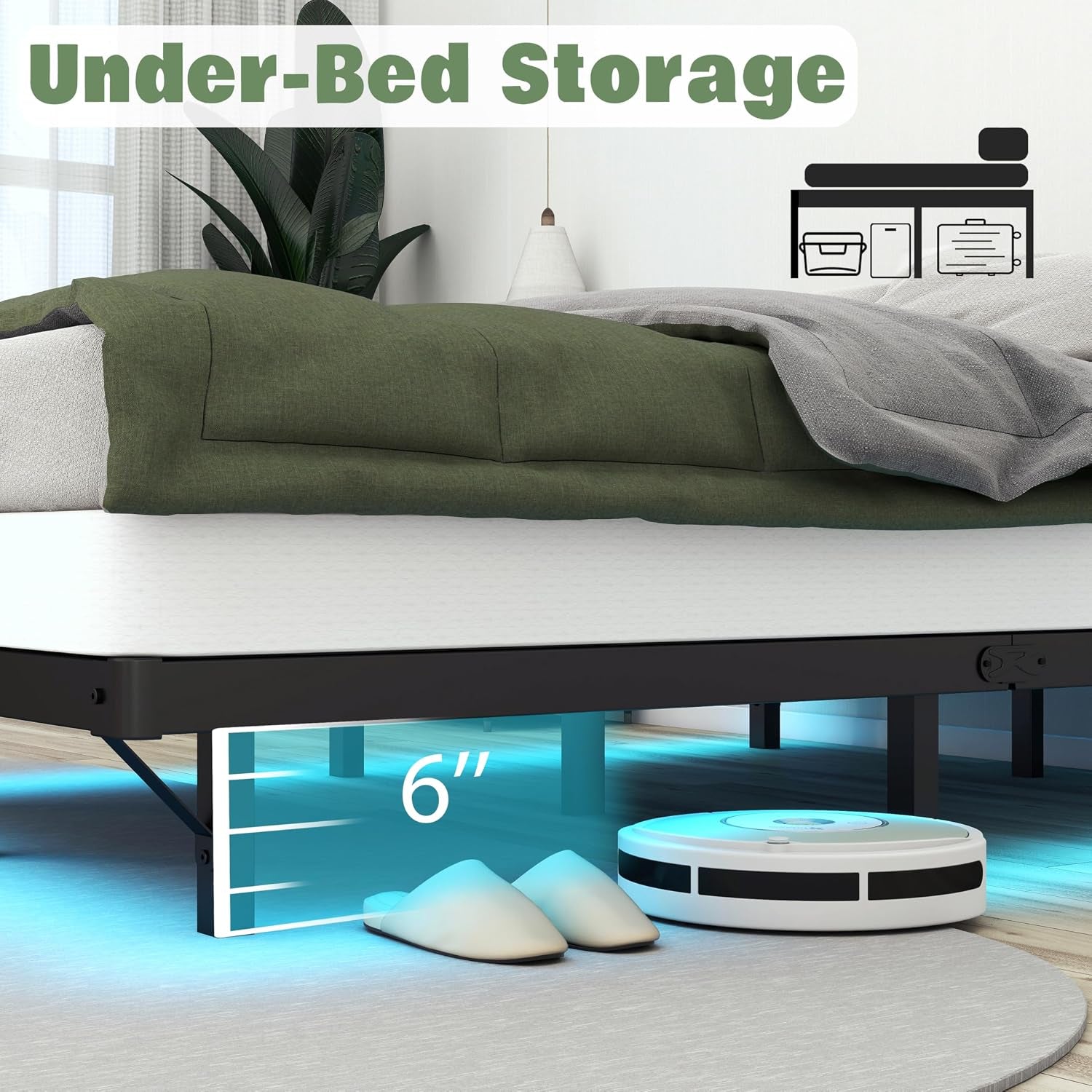 Floating Bed Frame Full LED Metal Platform Bed Frames 8 Inch Modern Bed with Charging Station,Heavy Duty Mattress Holder No Box Spring Needed,Stable & Anti-Noisy(8 Inch, Full)