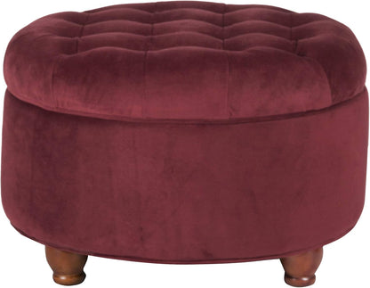 Home Decor |N8264-B119 | Large Button Tufted Velvet round Storage Ottoman | Ottoman with Storage for Living Room & Bedroom, Berry