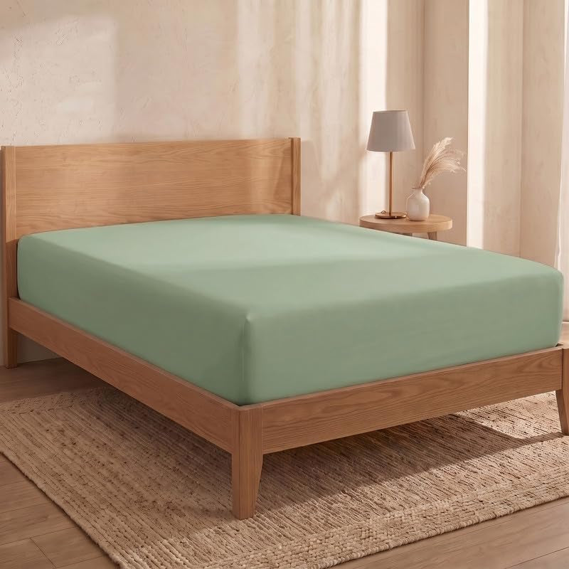 100% Organic Cotton 1 King Size Fitted Sheet Only | 300 Thread Count Sateen Weave GOTS Certified with Deep Pocket - Basil