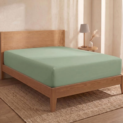 100% Organic Cotton 1 King Size Fitted Sheet Only | 300 Thread Count Sateen Weave GOTS Certified with Deep Pocket - Basil