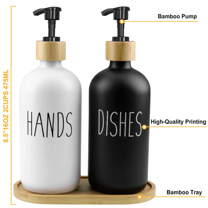 Glass Soap Dispenser Set, Contains Hand Soap and Dish Soap Dispenser(Black & White)