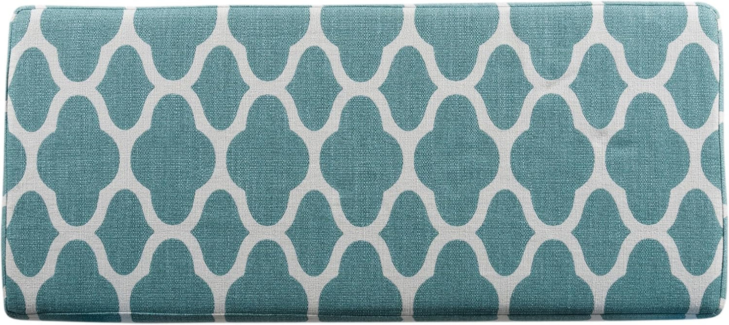 36" Storage Ottoman Bench with Hinged Lid - Teal Blue Geometric