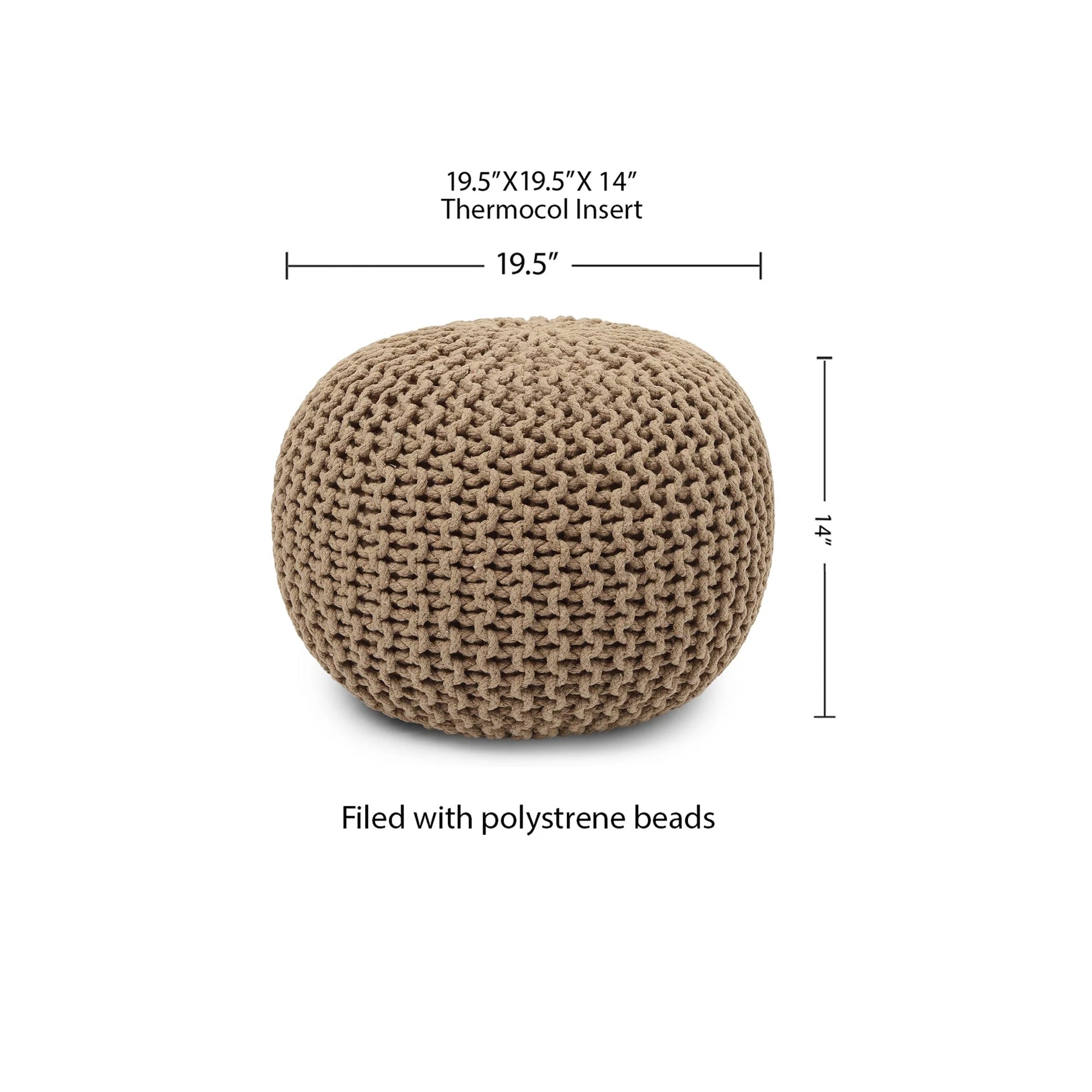 round Pouf Ottoman - Hand Knitted Cable Boho Poof Home Décor Pouffe Circular Footrest for Living Room - Bedroom - Lounge - 100% Cotton (19.5"X19.5"X14") - Beige