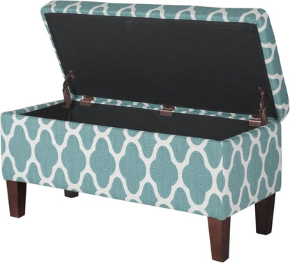 36" Storage Ottoman Bench with Hinged Lid - Teal Blue Geometric