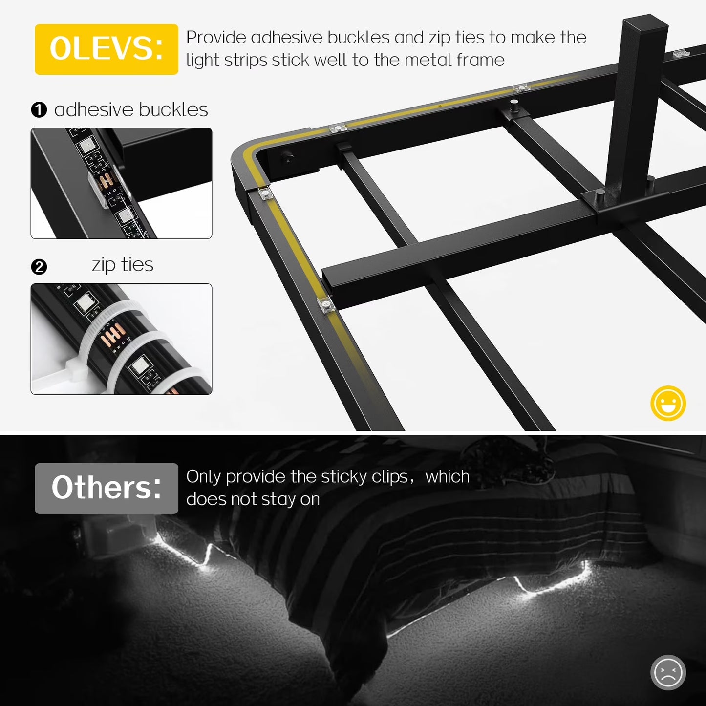 King Size Floating Platform Bed Frame with LED Lights, Charging Station, Sturdy Metal Platform Bed with round Safety Corners and Mattress Stabilizers, 900Lbs Heavy Duty Support, Easy Assembly