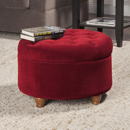 Home Decor |N8264-B119 | Large Button Tufted Velvet round Storage Ottoman | Ottoman with Storage for Living Room & Bedroom, Berry