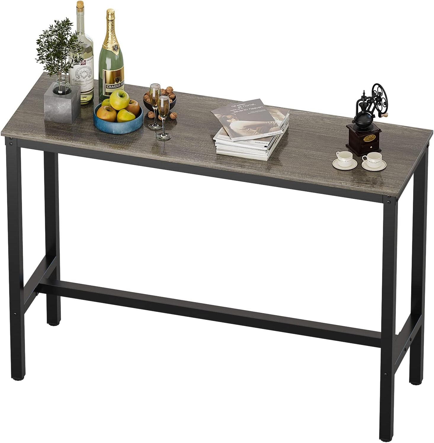 Bar Table, Bar Height Pub Table, High Top Cocktail Table for Kitchen Dining | 47.24" Rectangular Bar High Table for Kitchen Nook, Home Bar, Living Room, Bistro, Pub, Party, Sturdy Metal Frame