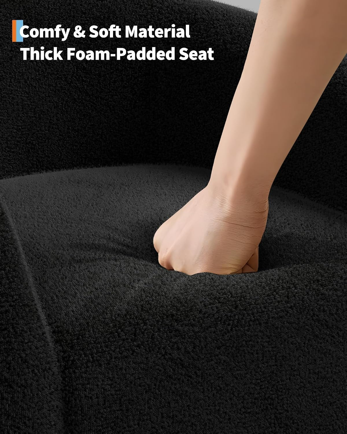 Accent Chair Set of 2 Living Room Chairs Barrel Boucle Chairs Comfy Armchairs for Bedroom Reading Room Reception Chairs(Black)