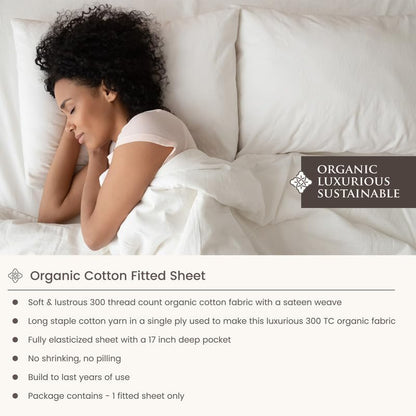 100% Organic Cotton 1 King Size Fitted Sheet Only | 300 Thread Count Sateen Weave GOTS Certified with Deep Pocket - Basil