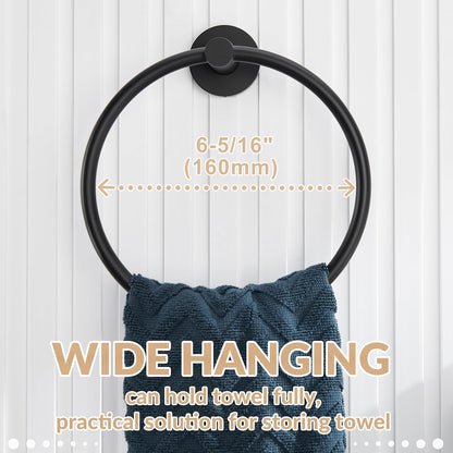 Matte Black Towel Ring Wall Mounted, Hand Towel Holder for Bathroom, Solid Stainless Steel round Wall Hanger