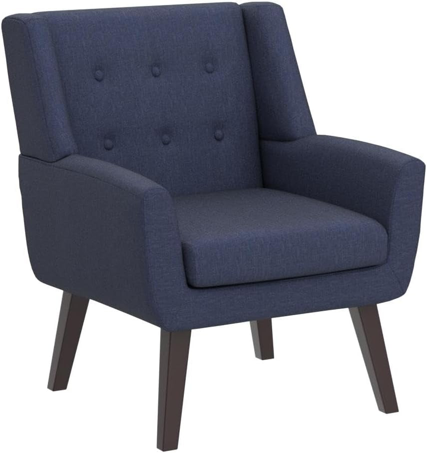 Accent Chair for Living Room,Upholstered Button Linen Armchair Chair | Mid Century Modern Tufted Armchair with Fabric,Comfy Arm Chairs for Club Living Room Reading Bedroom,Waiting Room Dark Blue
