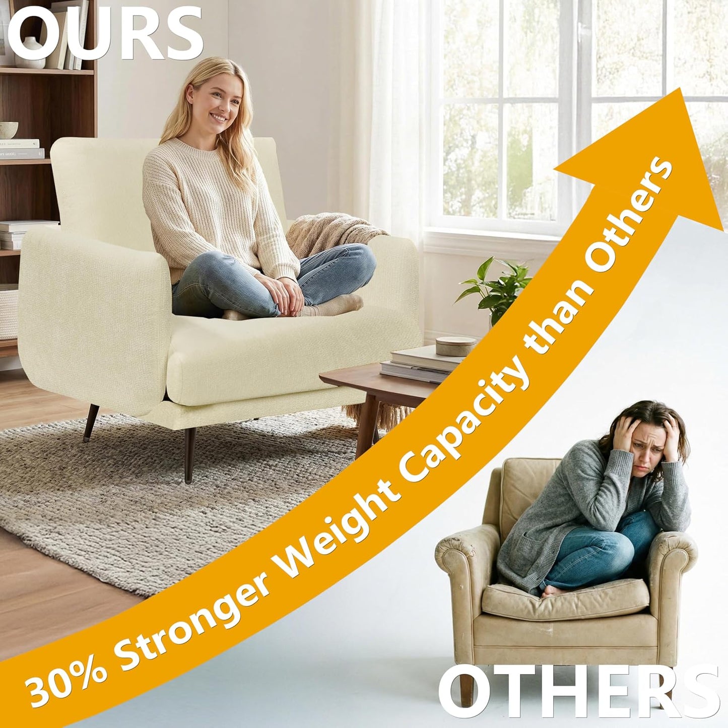 37.5” Oversized Accent Chair for Living Room, Chenille Armchair for Living Room