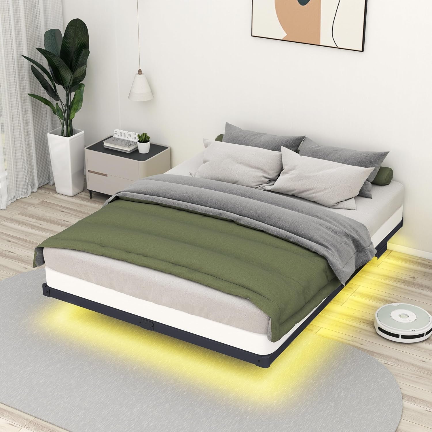 Floating Bed Frame Full LED Metal Platform Bed Frames 8 Inch Modern Bed with Charging Station,Heavy Duty Mattress Holder No Box Spring Needed,Stable & Anti-Noisy(8 Inch, Full)
