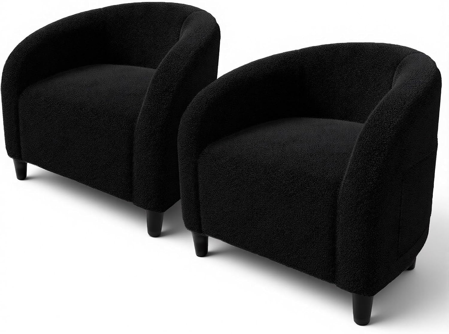 Accent Chair Set of 2 Living Room Chairs Barrel Boucle Chairs Comfy Armchairs for Bedroom Reading Room Reception Chairs(Black)
