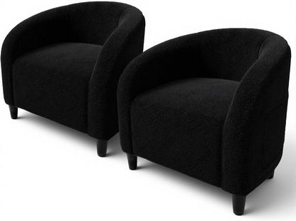 Accent Chair Set of 2 Living Room Chairs Barrel Boucle Chairs Comfy Armchairs for Bedroom Reading Room Reception Chairs(Black)