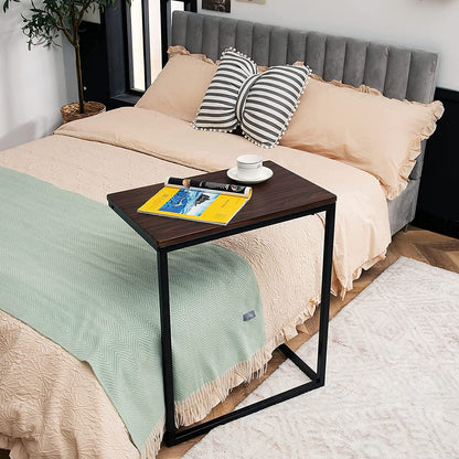 C Shaped End Table, Couch Sofa Side TV Tray for Coffee Snack Laptop, Vintage Bedside Table for Living Room, Bedroom