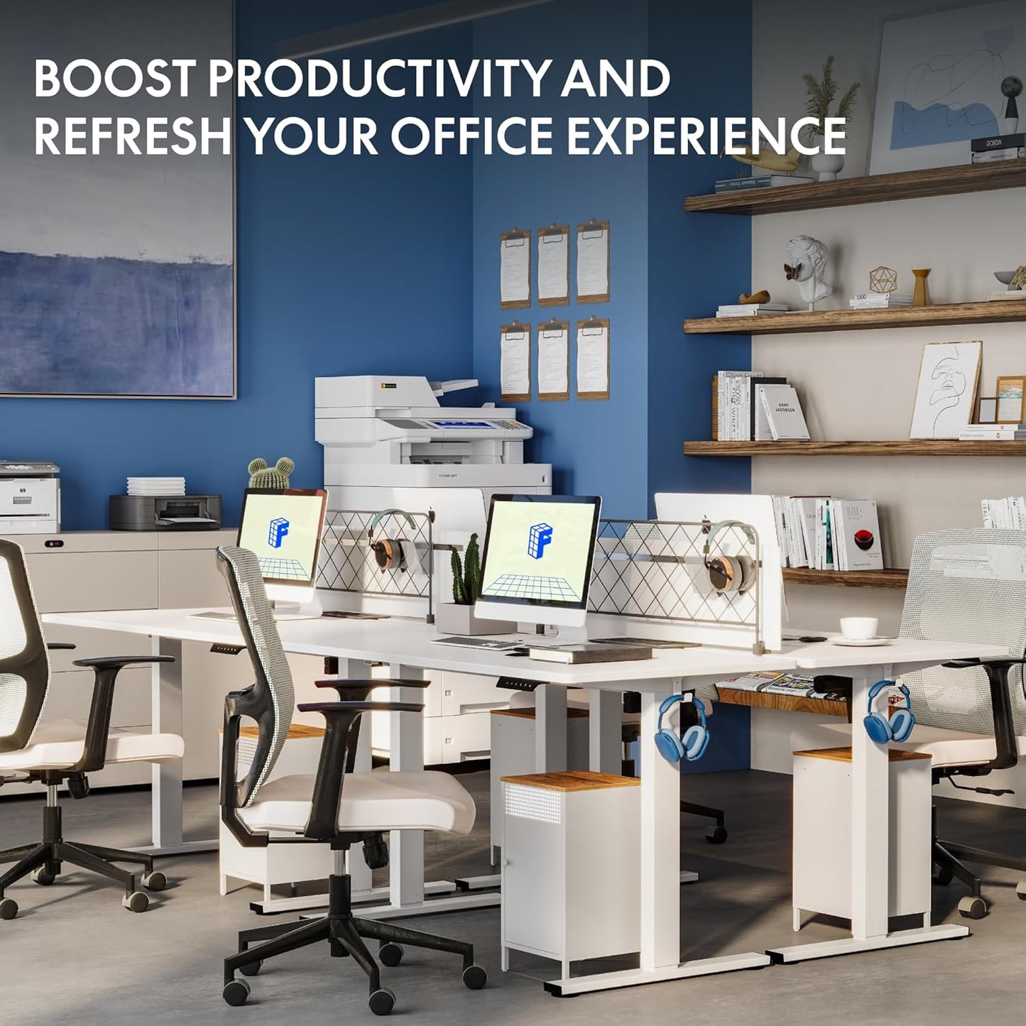 FLEXISPOT 48"X24" Electric Standing Desk, White | One-Piece Desktop, 1" Thick Top, Height Adjustable, Stable Steel Frame, Home Office & Multi-Monitor Setup