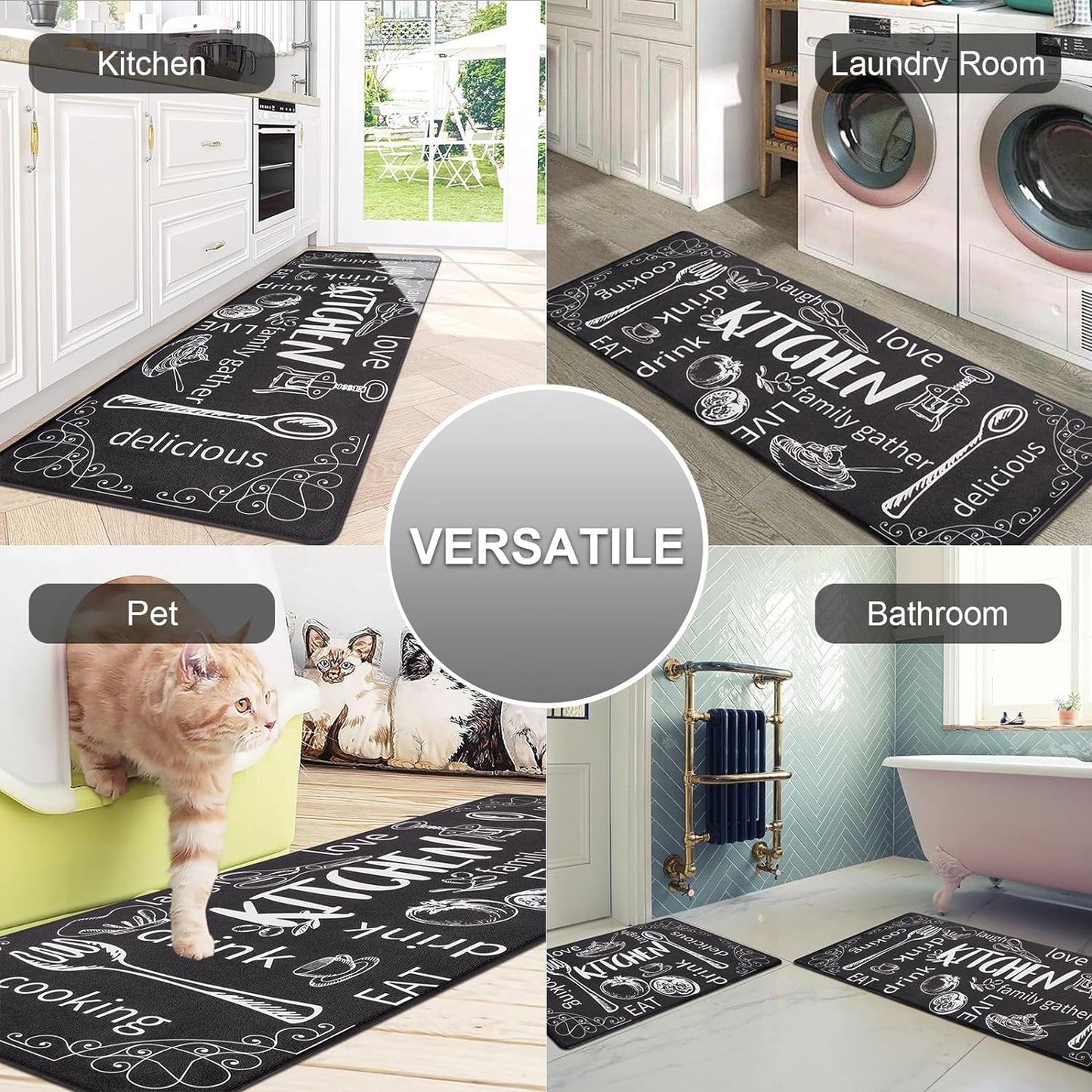 anti Fatigue Kitchen Rugs Set of 2, Cushioned Kitchen Mats for Floor | Non Slip Farmhouse Kitchen Rug and Runner Set, Waterproof Comfort Kitchen Floor Mat Carpet for Sink, Standing Desk, Laundry
