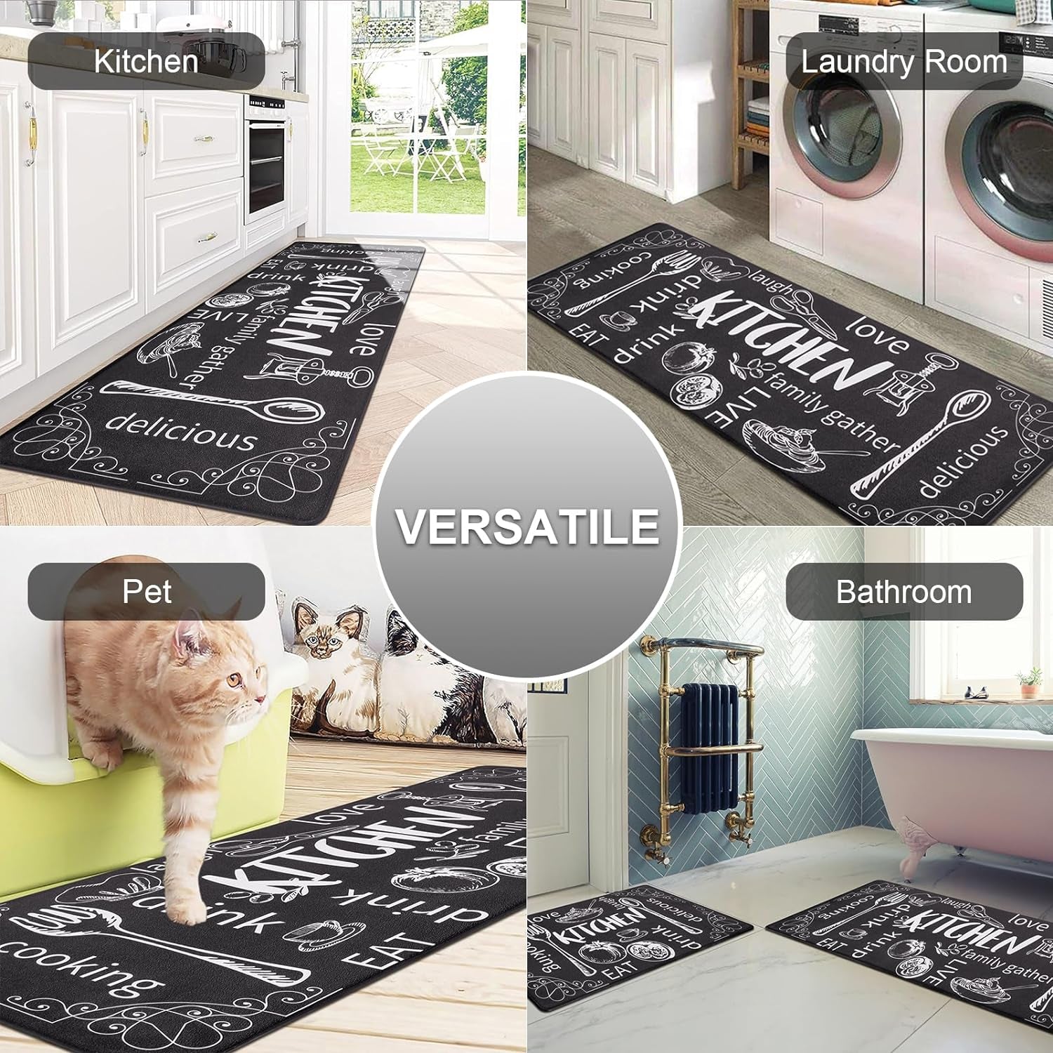 anti Fatigue Kitchen Rugs Set of 2, Cushioned Kitchen Mats for Floor | Non Slip Farmhouse Kitchen Rug and Runner Set, Waterproof Comfort Kitchen Floor Mat Carpet for Sink, Standing Desk, Laundry