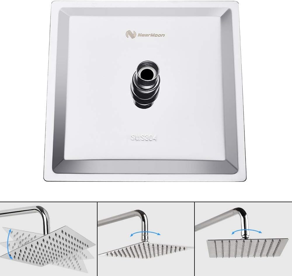 Rain Shower Head, High Flow Stainless Steel Square Rainfall Shower, High Pressure Design, Awesome Shower Experience Even at Low Water Flow (8 Inch, Chrome Finish)