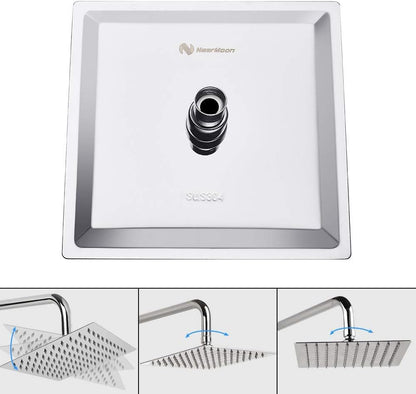 Rain Shower Head, High Flow Stainless Steel Square Rainfall Shower, High Pressure Design, Awesome Shower Experience Even at Low Water Flow (8 Inch, Chrome Finish)