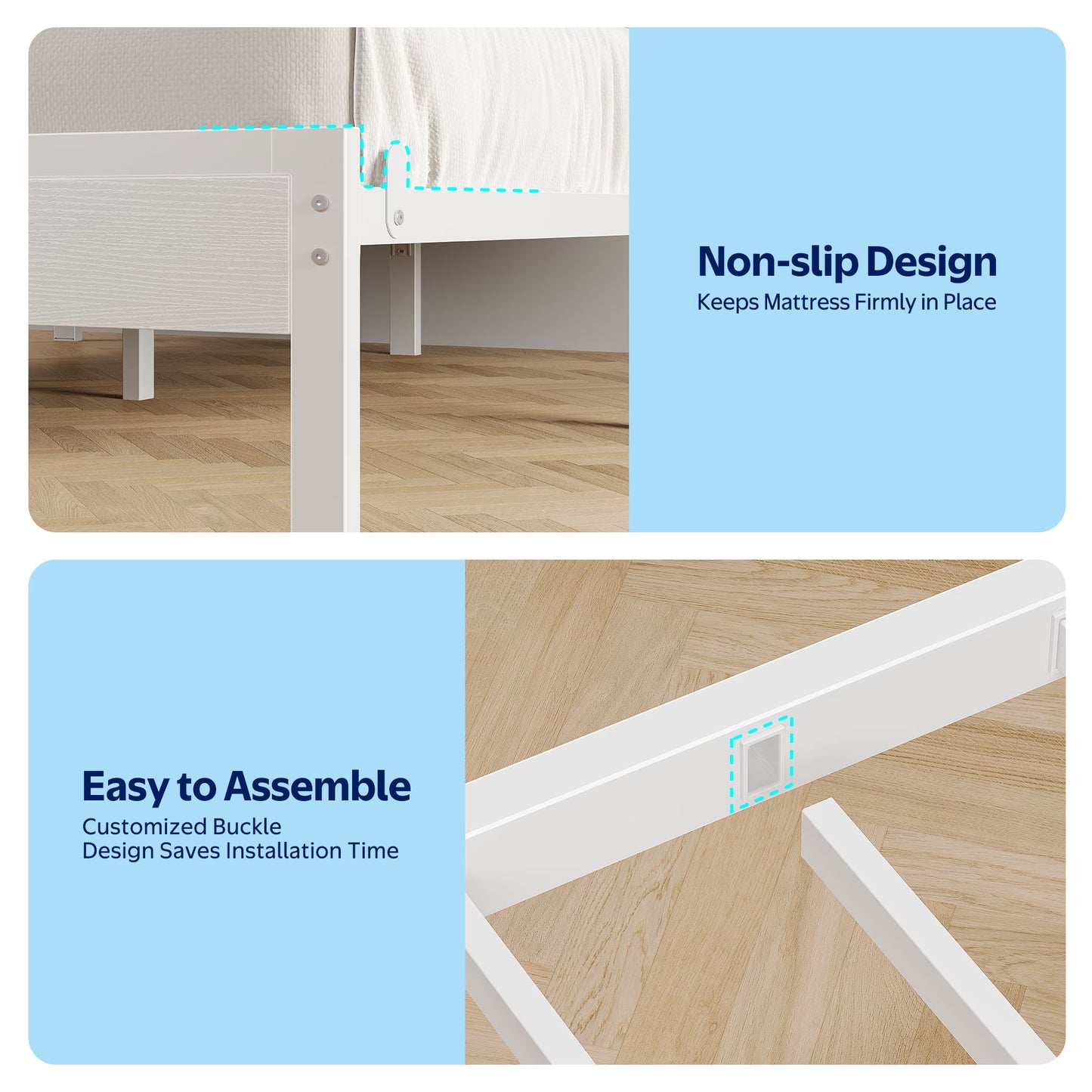Queen LED Bed Frame with Headboard Storage - Charging Station,Off White