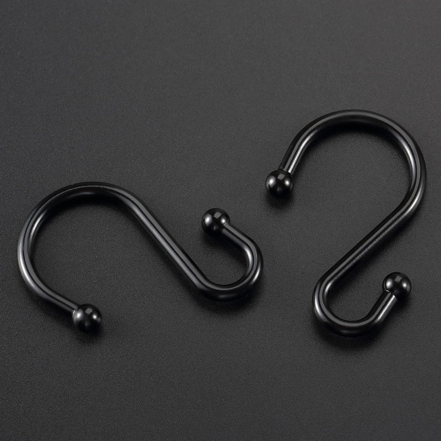 Metal Shower Curtain Hooks, Rust Proof Shower Curtain Rings, Black Shower Curtain Hooks for Bathroom, S Shaped Decorative Shower Hooks Hangers for Shower Curtain Rod,Set of 12