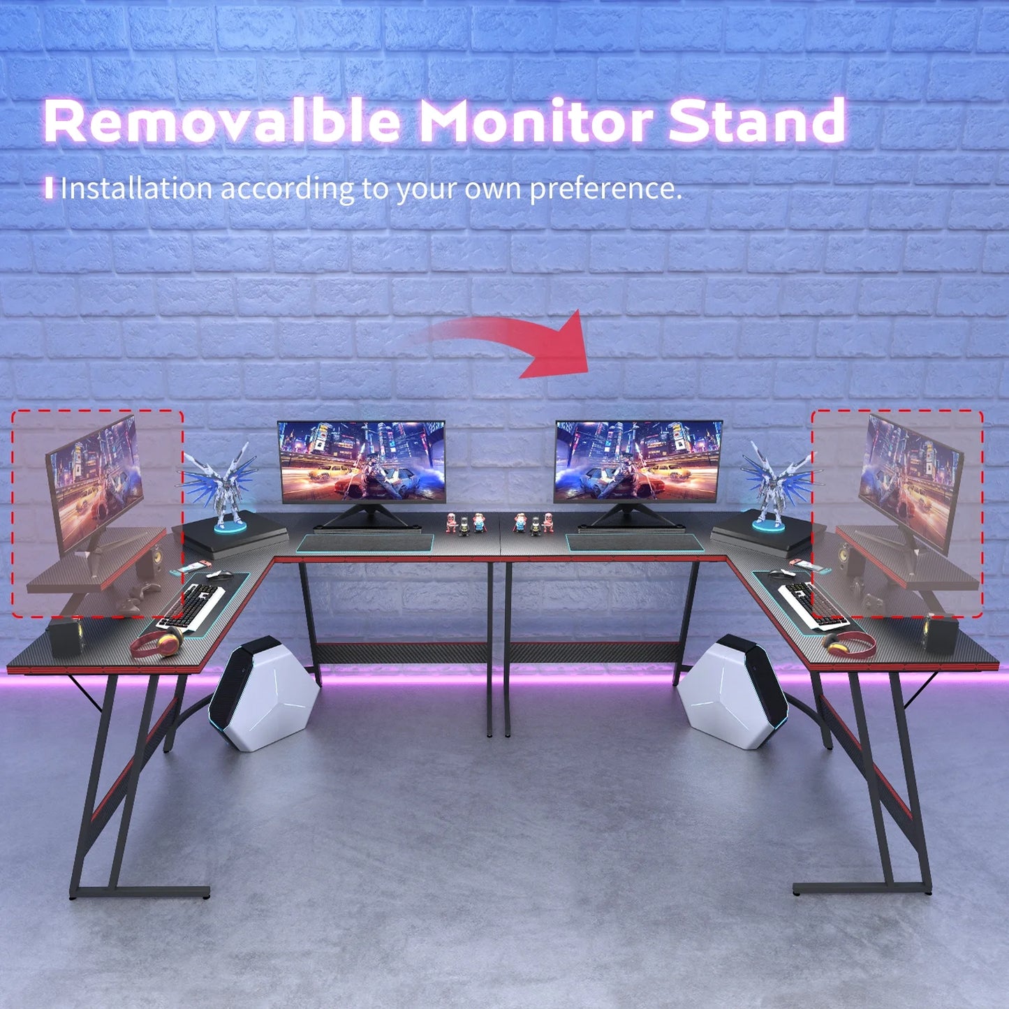 51.2“ Gaming Desk L-Shaped Carbon Fiber Surface Gaming Corner Desk Table, Black