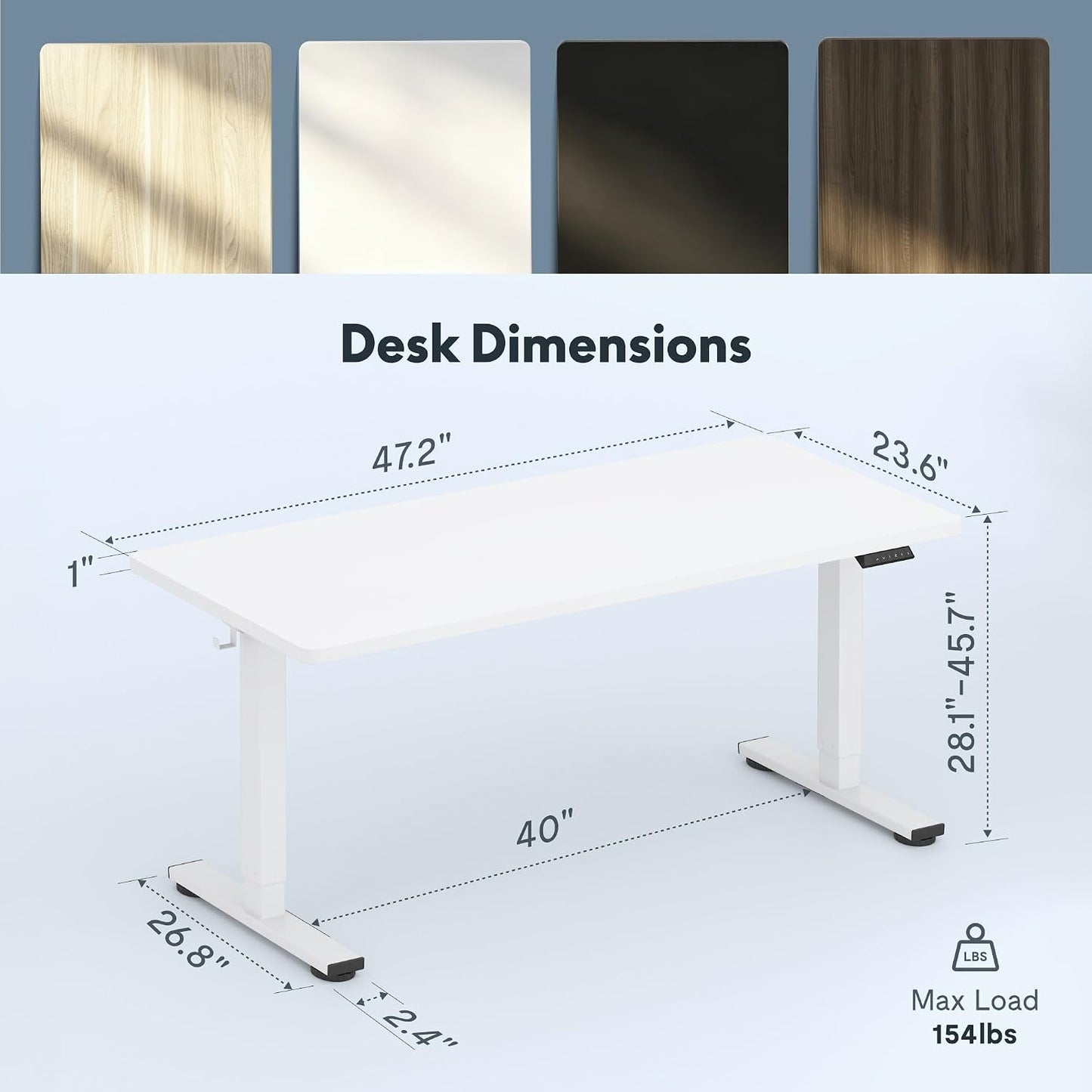 FLEXISPOT 48"X24" Electric Standing Desk, White | One-Piece Desktop, 1" Thick Top, Height Adjustable, Stable Steel Frame, Home Office & Multi-Monitor Setup