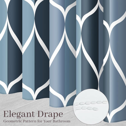 Geometric Shower Curtain for Bathroom, Aegean Blue, 54X72 Inch | with Hooks, Premium Polyester, Quick Dry, Water Repellent, Machine Washable, Rustproof Grommets, Modern Minimalist