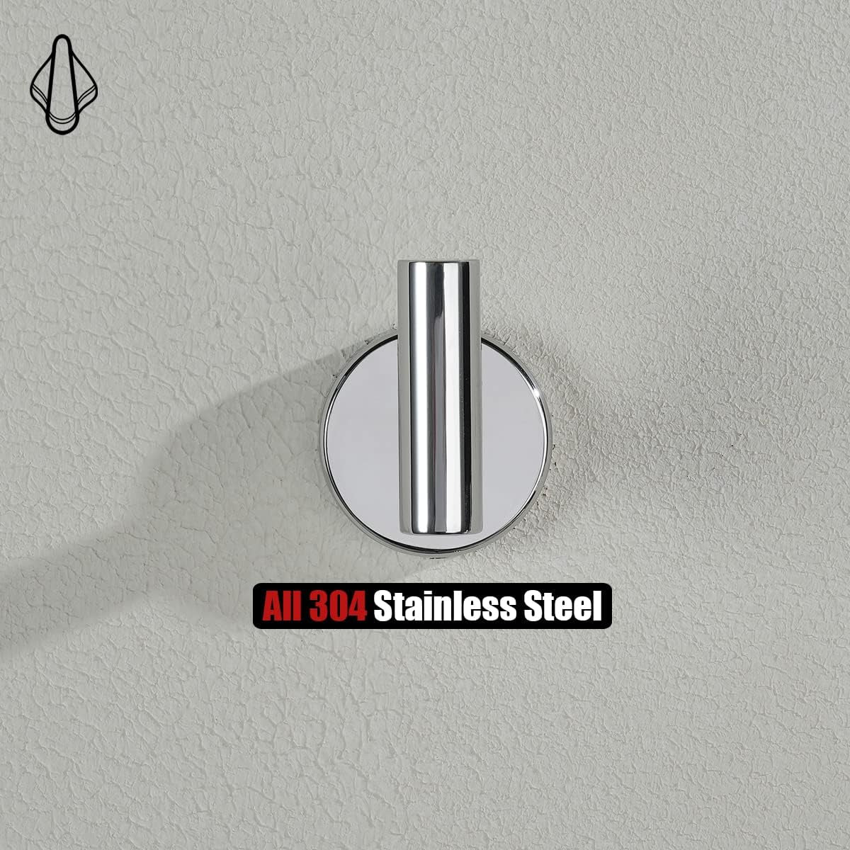 Chrome Bathroom Towel Hook, 304 Stainless Steel Coat Robe Clothes Hook for Bathroom Kitchen Garage Wall Mounted (Pack of 2), TH100-CH-P2