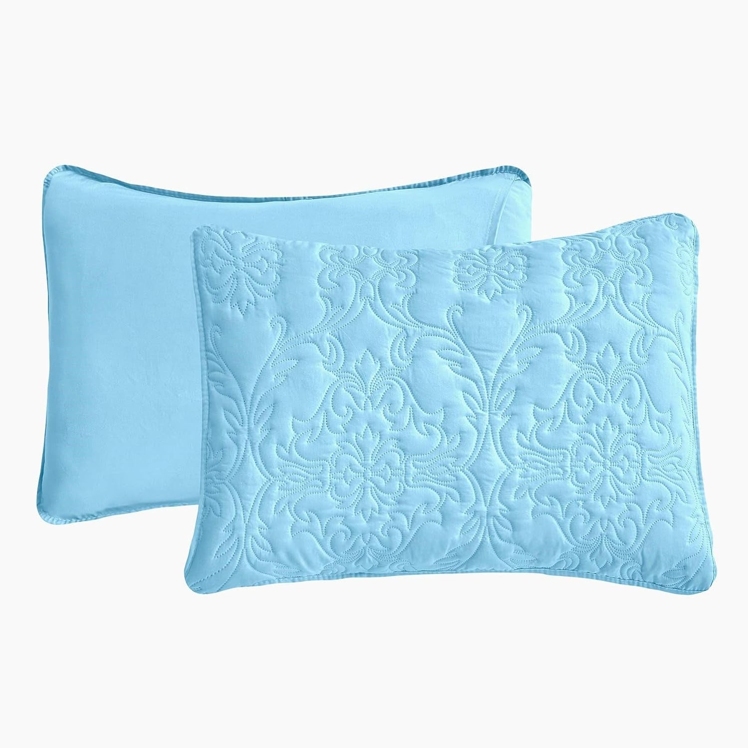 Sophia and William 3 Pieces Quilt Set Queen/Full Size with 1 Quilt and 2 Pillow Shams, Reversible Microfiber Bedding Bedspread Coverlet Set, Cozy, Lightweight and Hypoallergenic, Light Blue | 1 Quilt, 2 Pillow Shams, Reversible, Lightweight, All-Season, M