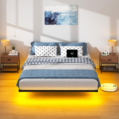 10 Inch Full Size Floating Bed Frame with Charging Station | LED Lights, Platform Bed Frame No Box Spring Needed, Easy Assembly