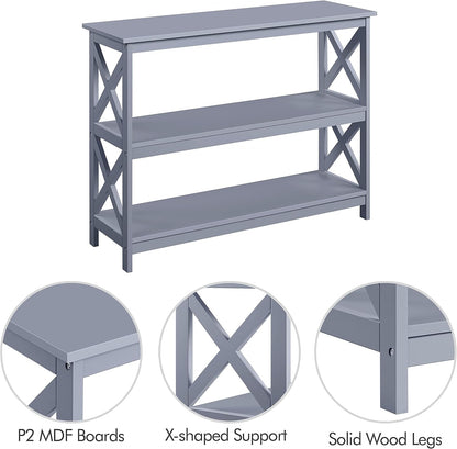 Yaheetech 42"L Console Table 3-Tier Narrow X-Frame Open Storage Shelf, Gray | Sofa Table for Entryway, Hallway and Living Room, Slim 14" Depth, Powder-Coated MDF, 88 Lb Top Load, Easy Assembly