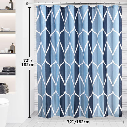 Geometric Shower Curtain with Stainless Steel Hooks - Heavy Duty Fabric Shower Curtains, Water Resistant, Machine Washable, Weighted Hem, 72 X 72 Inches (Blue)
