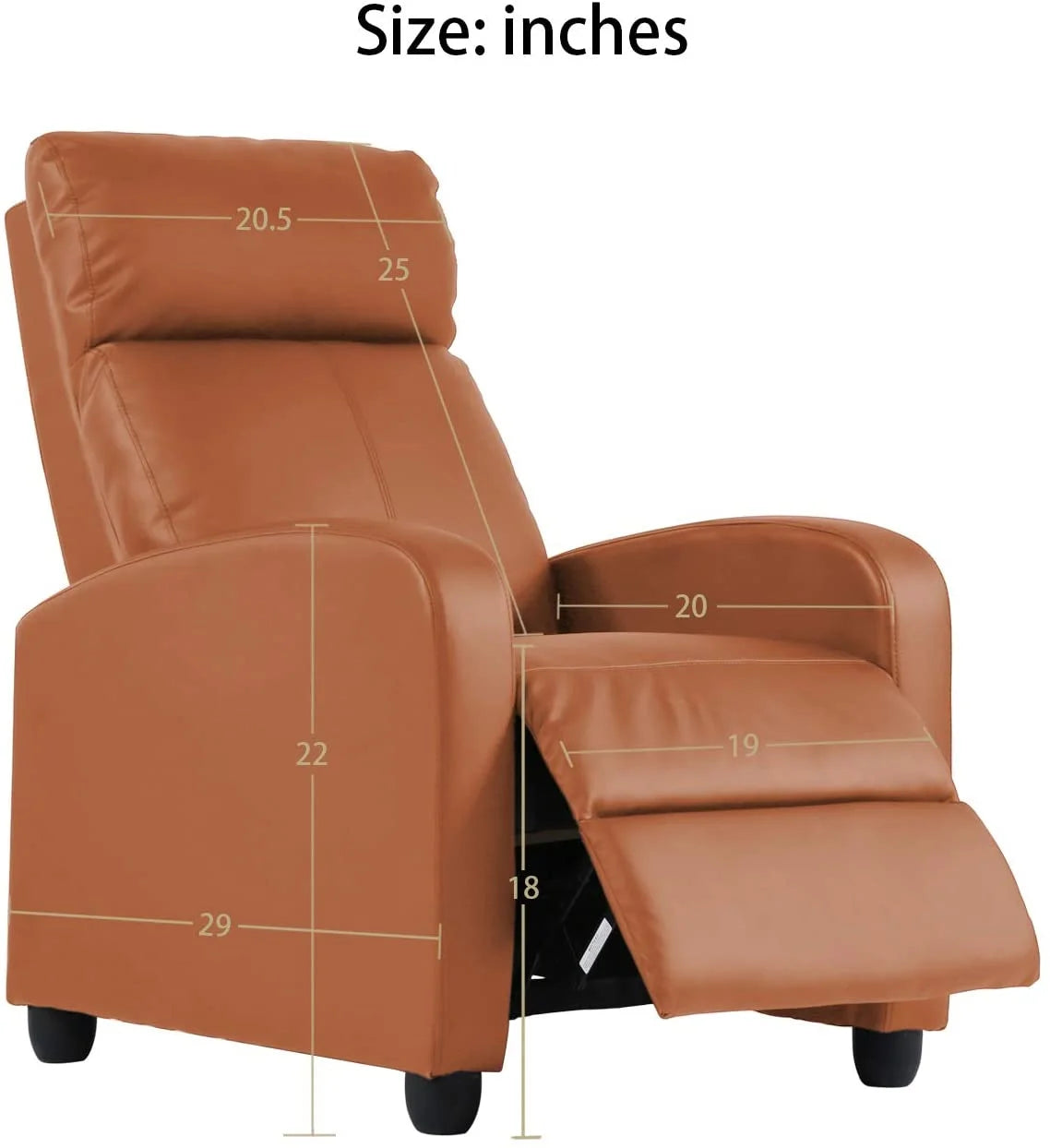 Recliner Chair for Living Room Furniture Home Theater Seating Glider Chairs Modern Wingback Single Sofa PU Leather with Footrest (Tan)