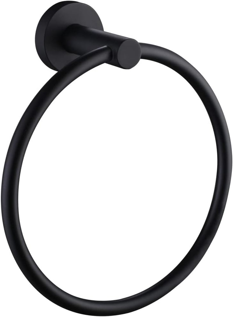 Matte Black Towel Ring Wall Mounted, Hand Towel Holder for Bathroom, Solid Stainless Steel round Wall Hanger