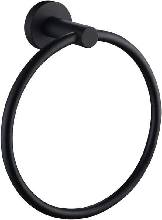Matte Black Towel Ring Wall Mounted, Hand Towel Holder for Bathroom, Solid Stainless Steel round Wall Hanger